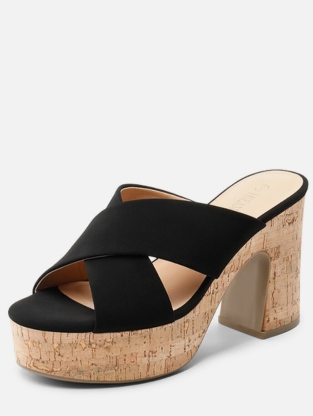 Steve Madden-Dream Pair. Black Cork Platform Slide Heels - Women Size 8